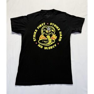 Cobra Kai No Mercy Graphic T-Shirt Small Black Faded Karate Kid TV Tee